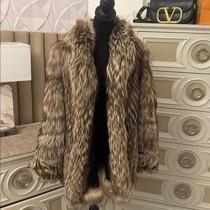 Silver fox fur coat medium size